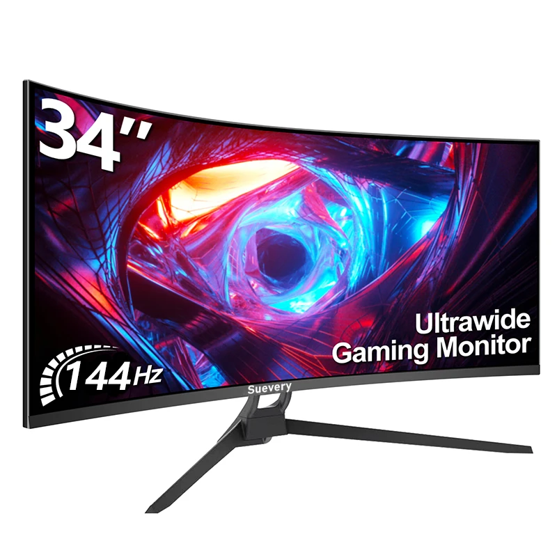 Suevery Monitor 34'' 144Hz Bandfish Screen Curved 1500R Gaming Bezel-less Slim 400HDR Nits 100% SRGB Wide Color Gamut FAsT VA Te